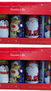 Cafe De Lucca Chocolate Cream Wafers Christmas Tin Can 5 X 100g