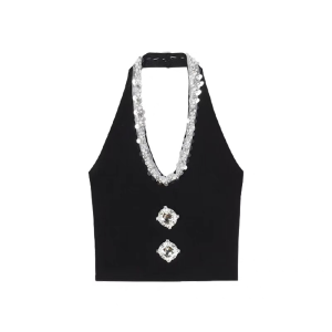 เสื้อกั๊กถักคอแขวนสีดำ กระโปรงสั้นจีบเอวสูง ชุดสองชิ้น ฤดูร้อน 2024 Pure Desire แฟชั่นสตรีท เสื้อผ้าทำงาน