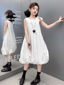 Princess Style Summer Dress for Girls White Cotton Fabric Childrens Clothing Elegant Kids Summer Outfit 5-14 Years Old