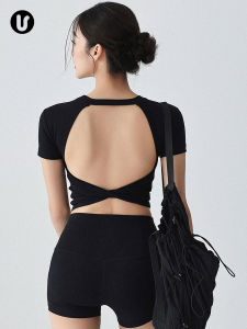 Womens Yoga Fitness Sports Top Short Sleeve Pilates Training Vest Black Tank Top Breathable Quick Dry Slimming Gym Set