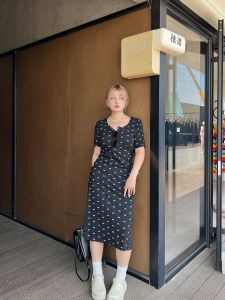 Ltgirl Plus Size Two-Color Bows Polka Dot Wooden Ear Long Sheath Sweet and Spicy Ruched Silm Maxi Dress