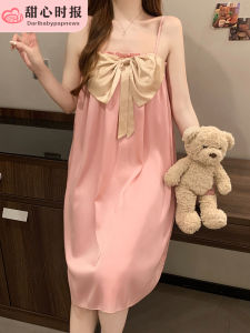 Đồ Ngủ Lụa Băng Ngọt Ngào Gợi Cảm Cho Nữ Mùa Hè 2025 Bộ Đồ Ngủ Dây Dài Vừa Phải Cổ Chữ V Không Tay