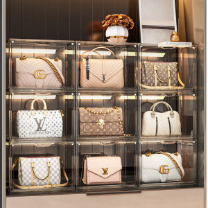 【Fans tone】Clear Acrylic Handbag Storage Organizer for Closet Acrylic Display Case Luxury Storage Box for Clutch Purse Wallet Book Toys