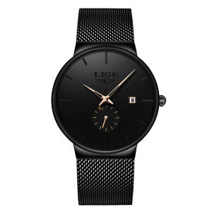 LIGE Fashion Mens Watches Top Brand Luxury Quartz Watch Men Casual Slim Mesh Steel Waterproof Sport Watch Relogio Masculino