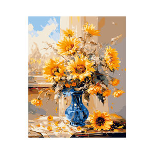 Modern Minimalist Sunflower Digital Painting Kit Acrylic Coloring Home Decor Gift Boredom Buster Handmade Artwork with Frame