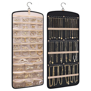 Hanging Jewelry Storage Bag Double-sided Foldable with Hook Anti-oxidation Suitable for Earringsnecklaces and Rings Accessories