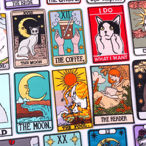 Tarot Cards Patch Reader/Cat/Moon/Coffee Embroidery Applique DIY Iron On Patches For Clothing thermoadhesive Patches For Clothes