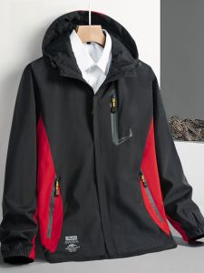 ROMON | Lormen Mens Spring Autumn Outdoor Windproof Waterproof Hooded Jacket Casual Sports Hood Outerwear Fashionable Polyester Fiber