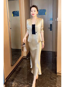 SHANGSHA | Elegant and Sophisticated Womens Champagne Color Suit Dress Set
