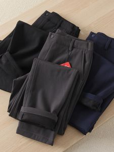 Outdoor Winter Thickened One-Piece Fleece Warm Windproof Waterproof Straight Leg Soft Shell Casual Pants Long Trousers for Men