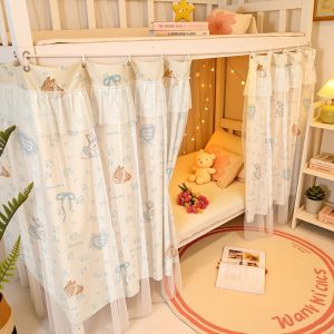 One Double-Layer Bed Curtain with Mesh Fabric and Netting Privacy Curtain Princess Style - Lace Decoration on Both Layers