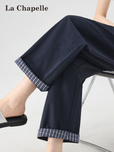 La Chapelle | Navy Blue High Waist Flared Leg Trousers 9/10 Length