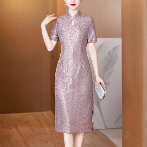 Elegant Wedding Dress for Young Couples Middle-Aged Mothers Slim Fit Retro Style Polyester Work Clothing with Zipper Closure