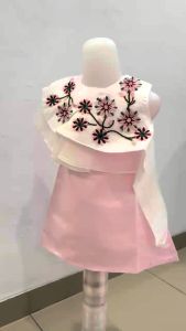 Dress Anak Bordir Bunga-Bunga Baby Pink - White Sleeveless / Dress Ulang Tahun Anak Perempuan Ruffle / Gaun Pesta Baby Girl Design Unik Elegan