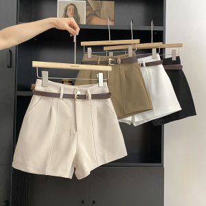 High Waist A-Line Wide Leg Pants Black Suit Casual Shorts Womens Belted 2023 Summer Korean Style Versatile High Waist Pants