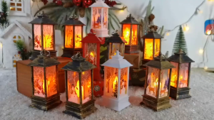Christmas Flame Light Hanging Lantern Snowman Night Light Home Decor Desktop Lamp Vintage Creative