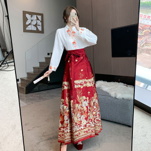 สไตล์จีนใหม่ ผู้หญิง ชุดฮั่นฝู ชุดหางม้า กระโปรง ฤดูใบไม้ร่วง งานแต่งงาน เดรส ผู้ใหญ่ทุกวันขนาดเล็กเครื่องแต่งกายแบบดั้งเดิม