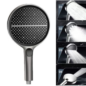 4 Modes Pressure Boost Shower Head 15CM Big Panel Black High Pressure Large Flow Spray Nozzle Massage Shower Bathroom Accessorie