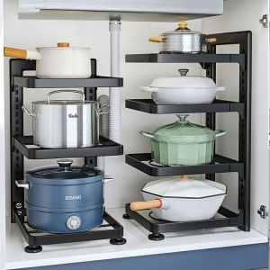 Multi-Layer Kitchen Pot Rack Sink Storage Shelf Home Use Cabinet Internal Partitioning Rack Simple Style Other Material