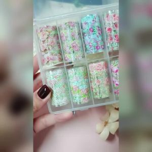 10 Rolls Colorful Rose Flower Nail Foil Transfer Sticker Elegant Rose Lace Design Floral for Spring Sky Paper Foils Nail Decor
