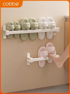 Bathroom Slipper Rack Wall Mounted Shoe Storage Organizer Door Back Drainage Shelf Cobbe Space Aluminum No Drilling Required