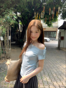 NIHAOKANONG | Áo Thun Tay Ngắn Dáng Asymmetrical Off-Shoulder Giảm Cân
