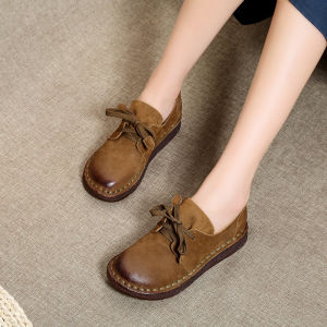 Leather Casual Womens Shoes New 2025 Spring Autumn Top Layer Cowhide Cow Tendon Bottom Mom Single Soft Leather Shoes