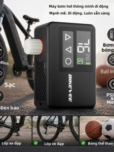 Máy Bơm Điện Mini Cầm Tay Cho Ô Tô Xe Máy Xe Đạp - Màn Hình Kỹ Thuật Số Thông Minh Tương Thích Với Van Presta & Schrader