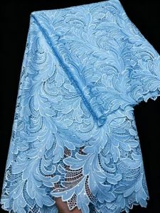 Vải Ren Chiffon Hòa Tan Trong Nước Màu Trắng Châu Phi 5 Thước Chất Lượng Cao Dây Guipure Nigeria Dành Cho May Váy Nữ