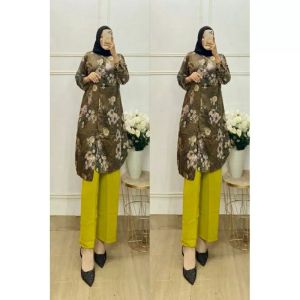 Setelan Long Tunik Bahan Silk Celana Crinkle / Setcel Silk Premium/Oneset Wanita Terbaru