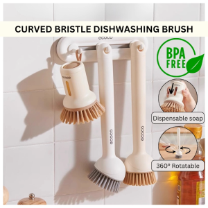 Ready Stock 360° Rotatable Anti Scratch Curved Soft Bristle Dishwashing Pot Brush Rotatable Cleaning Pan Berus Cuci Periuk Berbulu Melengkung Soap Dispenser Transparent Sikat Pinggan Gantung Non-Stick Tahan Lama Anti-Slip Kitchen Lightweight Dapur