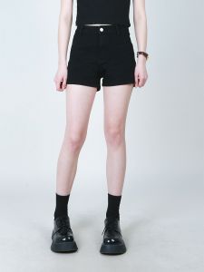 High Waist Black Short Pants Elastic A-Line Hot Pants Womens Students Anti-Fading Spring Summer Slimming Denim Shorts