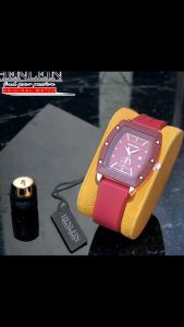 HENLEIN Jam Tangan Wanita Original Bergaransi Bentuk Oval Elegan Tali Silikon HW-6003 Red Marun