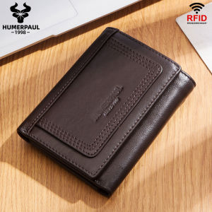 HUMERPAUL Trifold Short Wallet for Mens High Quality Genuine Leather Zipper Coin Pocket Slim RFID Card Holder Money Bags