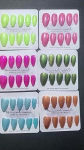 10pcs Almond Handmade Press on Nails Pearl Powder Chrome Mirror Powder Acrylic False Nails Glossy Gel Manicure Set