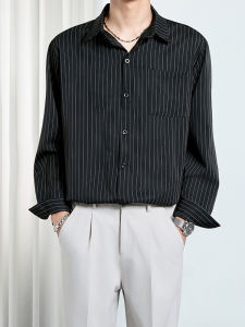 Mens Casual Stripe Shirt Fall Trend Loose Iron-Free Long Sleeve Top High-End Drape Comfortable Breathable Skin-Friendly