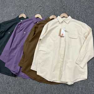 American Style Pure Cotton Work Shirt Mens Long Sleeve Flip Collar Breathable Autumn Spring Commute Simple Woven Solid Color