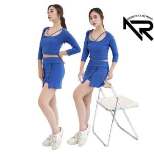 Setelan baaju olahraga wanita crop top sport atasan tangan 7/8 celana rok mini zipper NR> ACTIVEWEAR | YOGARUNNINGGYMTENNISGOLFAEROBICDANCESENAMZUMBA