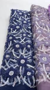 African Heavy Beaded and Sequined Mesh Lace Fabric - Embroidered Tulle With Floral Motifs For Bridal Gowns & Evening Dress