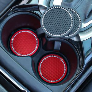 2pcs Car Non-slip Water Cup Pad Diamond Rhinestone Bling Decoration Auto Interior Cup Bottle Anti-skid Rubber Mat Car Accessories