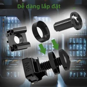 Bộ 120 Ốc Vít Đai Ốc Vòng Đệm M6x16mm Gắn Rack Bộ Dây Buộc Cáp Tự Khóa Cho Tủ Máy Chủ Gia Công Kim Loại Đầu Tròn Đầu Phillips