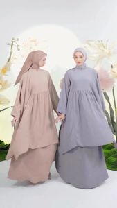 HJ One Set Lubna – Modest & Elegant Flowy Outfit | Gamis Wanita Muslimah Syari Polos Panjang Dewasa Lebaran