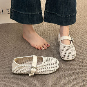 MONITING | Flattop Cutout Fishnet Sandals