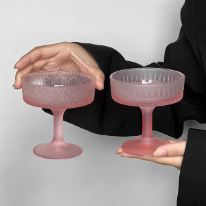 Retro Frosted Relief Glass Cup High Aesthetic Value Cocktail Champagne Footed Dessert Cup Pudding Cup Sweet Treat Cup