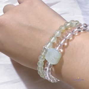 [SG]LumiGem 5A Prehnite x Clear Quartz Dual-Strand Bracelet – Healing • Youth • Health