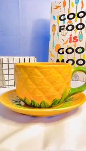 [ READY ] - Cangkir 3 Pasang Motif Nanas Kecil Keramik / Kado Unik / Hampers Cantik / Gelas Lucu / Cangkir Cantik / Set Teko Murah / Cangkir Teh / Cangkir Kopi / Souvenir