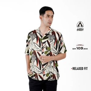 Aerostreet Kemeja Rayon Printing Oliver Hawai Motif Gelap Pria Wanita QCAAA