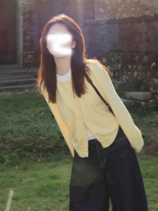 Yellow Knitted Open Cardigan Womens Korean Style Long Sleeve Top Spring Summer Versatile Fashionable Sweater Commute Edition