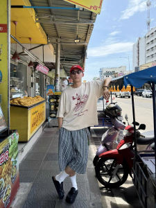 กางเกงขาสั้นทรงหลวมสไตล์ญี่ปุ่นย้อนยุคสำหรับฤดูร้อน กางเกงขายาวทรงหลวมสำหรับผู้ชายและผู้หญิง กางเกงขายาวทรงตรงสำหรับคู่รัก