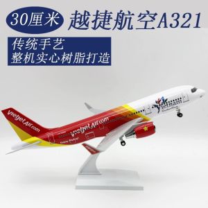 A321 VietJet Airways Plane 30cm Aircraft Model Diecast Resin Airplane With Wheel For Adult Enthusiast Display